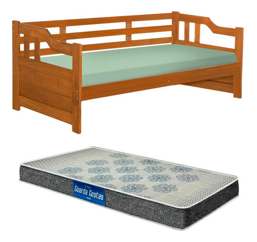 Sofá Cama Madeira Maciça Solteiro Imbuia Com Colchão Probel