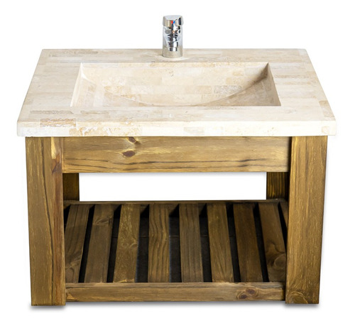 Imagen 6 de 9 de Vanitory Colgante 60cm Madera Bacha Travertino Griferia