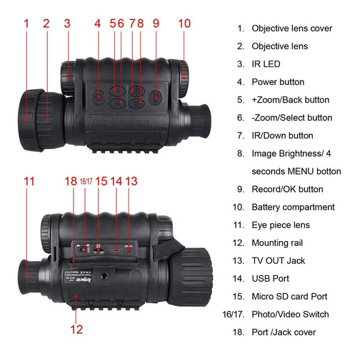 Monocular De Visión Nocturna Digital Hd De 6x50 Mm Con...