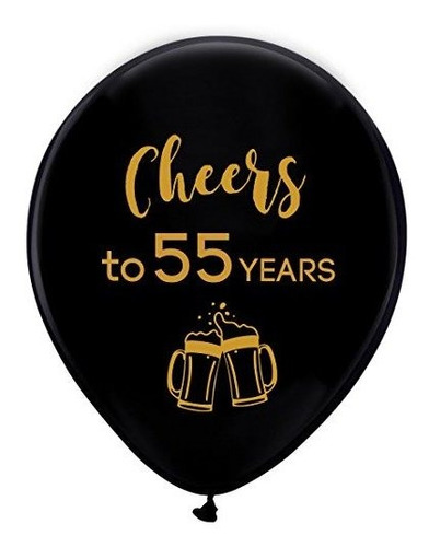 Globo 55 Años Negro Celebración Fiesta (16uds)