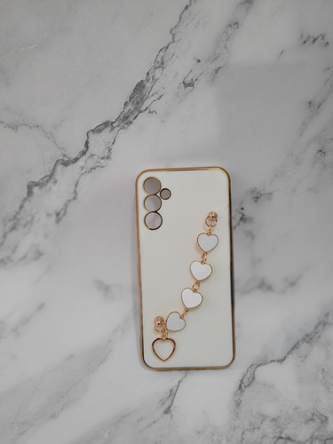 Funda Cadena De Corazon Para Samsung A14 Blanco