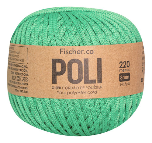 Cordão Náutico Fio Poli 3mm 220mts 100% Poliéster Leve Macio Cor Verde Ciano