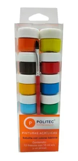 Set Pinturas Acrílicas Politec 12 Colores + Pincel