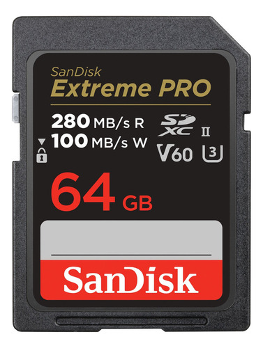Tarjeta de Memoria SanDisk Extreme PRO SDXC 64GB UHS-II 280MB/s Clase V60 4K 6K para Cámaras Profesionales
