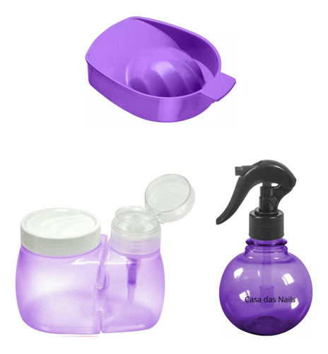 Dosador Acetona + Borrifador 180ml + Bacia Manicure