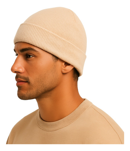 Gorro De Lana Tejido Liso Beanie Unisex Invierno Moda Import Beige Adulto