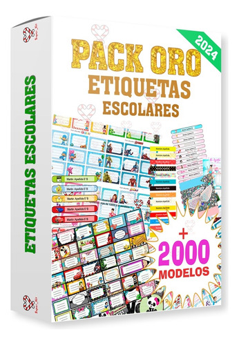 Kit Imprimible Etiquetas Escolares Pack Oro + 1000 Modelos