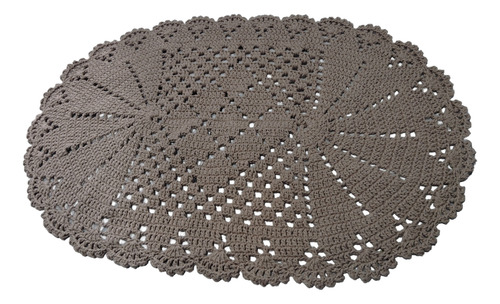 Tapete Oval Crochê Perfeito 68 Cm 45 Cm Geométrico Bege