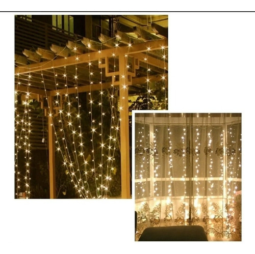 Acortina Led Solar Cascada Navidad 3x2 Calidas