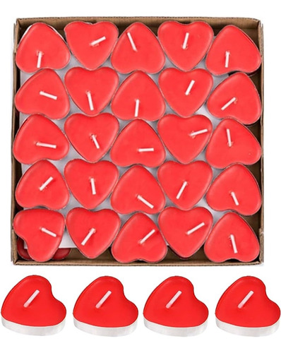 Pack 50 Velas Flotantes De Corazón Rojo Amor