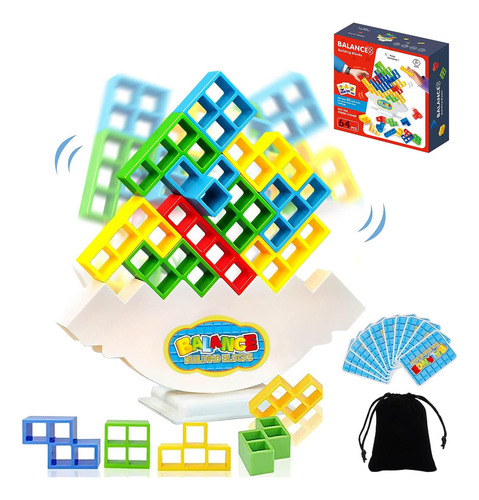 . 64pcs Tetris Tower Balance Game Con Bolsa, Juguetes De