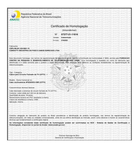Imagem 3 de 3 de Cabo Rede Multicameras 4paresx24 Cftv Cor Preto 300m.
