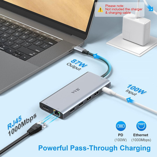 Adaptador Hub 14en1 Thunderbolt Usb C 10gbps Red Hdmi Jack
