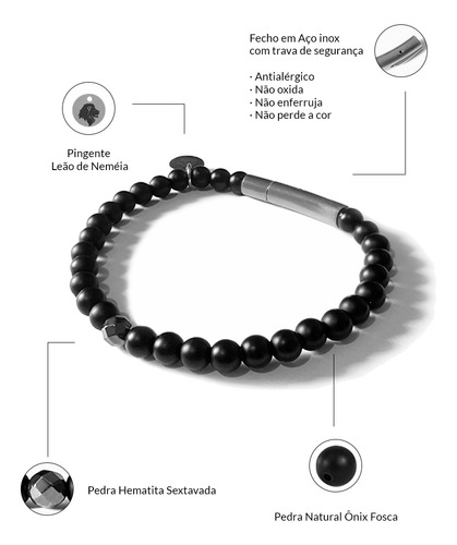 Kit Combo 3 Pulseiras Masculinas Pretas. Couro, Corda Pedras
