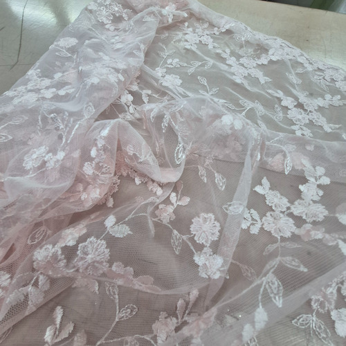 Tela Por Metro Tul Bordado Tul Fiesta 1.25m Ancho Rosa Bebé