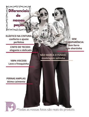Imagem 3 de 5 de Pantalona De Elástico Tecido Viscose Com Forro E Bolso