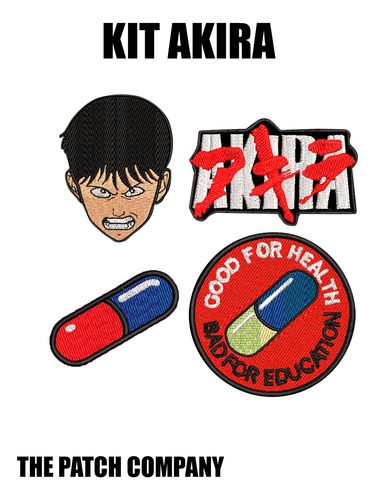 Kit Pack Set 4 Parches Bordados Termoadhesivos Akira Anime Rojo Bordado