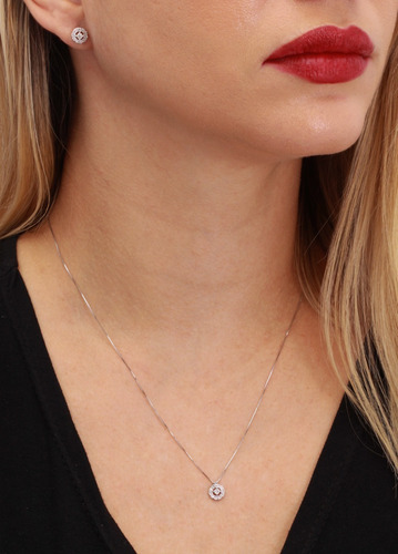 Imagem 2 de 4 de Conjunto Brincos/garg Redondo C/11 Brilha Em Ouro Branco 18k