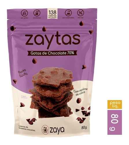 Imagem 1 de 7 de Lascas De Brownie S/ Gluten Zaytas Gotas Chocolate 70% Zaya