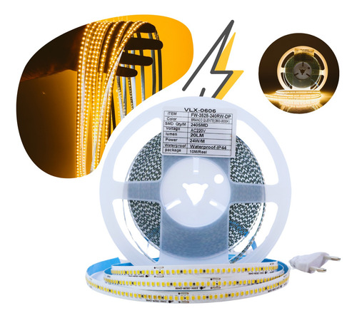 Fita Led 220v Direta 3528 24w/m 240leds/m 10m Branco-quente