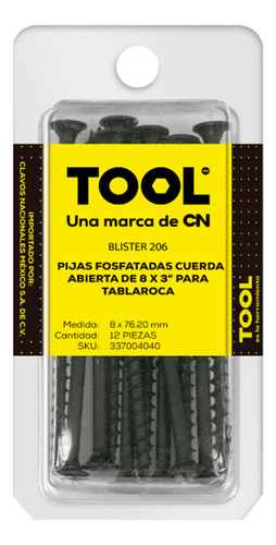Blíster 206 Pija Para Tablaroca Fosfatada 8 X 3 , Cn