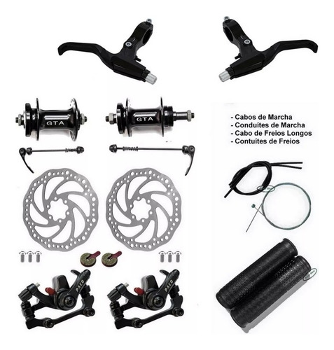 Kit Freio Disco 160mm Bike Cubo Aluminio Gta + Manete + Cabo
