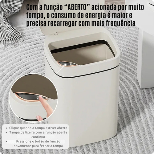 Lixeira Automática com Sensor inteligente 12L cor Branco bateria recarregável