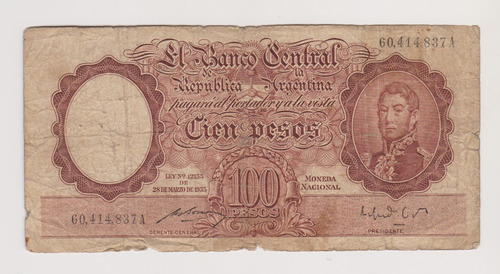 Billete Argentina 100 $ Bottero 2040 Año 1951 Regular