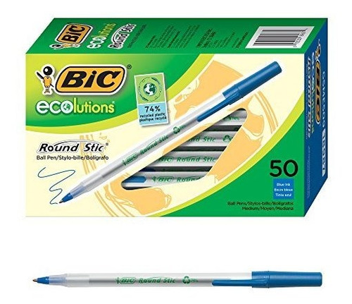 Bolígrafo - Bic Round Stic Ecolutions Bolígrafo, Medio Punto