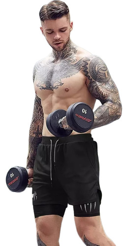 2short Gym Hombre 2 En 1 Bolsa Celular 1playera Regalo