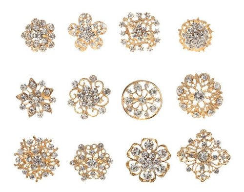 12 Broches En Apariencia De Flor Rhinestone Adornos Elegante