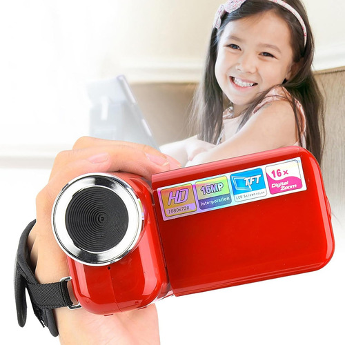 Cámara de vídeo, grabadora de cámara digital de 1080x720 con pantalla LCD TFT de 2 pulgadas, cámara de vlogs para niños, cámara de vídeo de 32 GB para fotografía, para Youtube (roja)