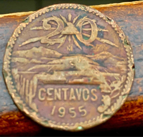 Moneda De 20 Centavos De Cobre Mexico 1955 Águila Media