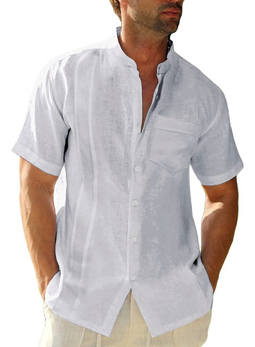 Camisas De Lino Para Hombre, Camisa Mexicana Casual De Manga