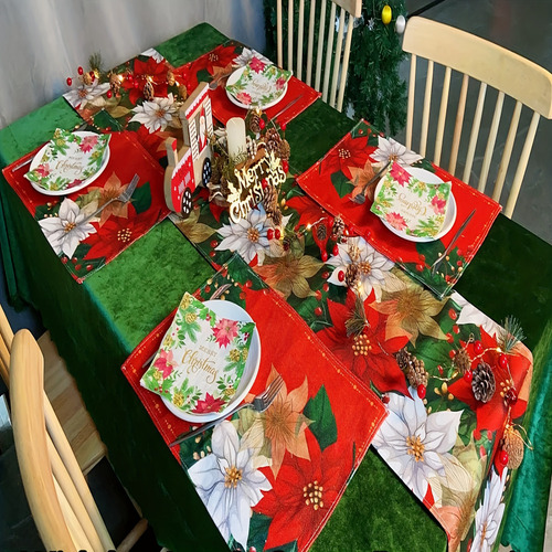 M Manteles Individuales De Navidad Rojos, Manteles De Mesa,
