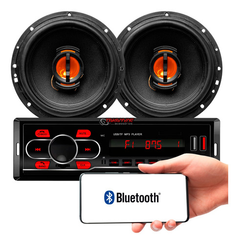 Kit Som Carro Radio Mp3 Bluetooth Usb + 2 Falante 6 Polegada
