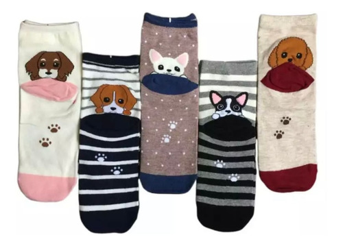 Pack 6 Pares De Calcetines Perritos Kawaii Tobilleras