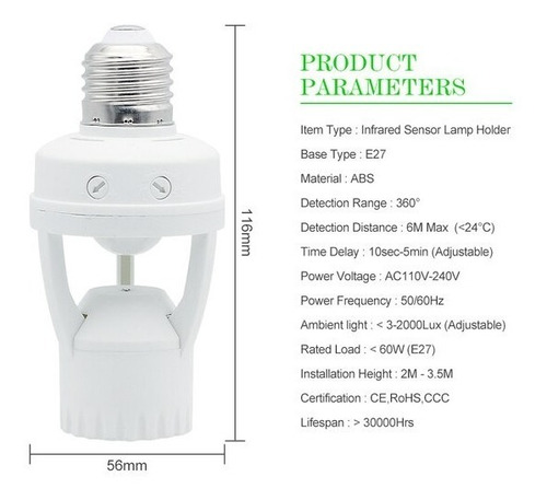 Imagem 5 de 7 de Soquete Bocal Lâmpada E27 Sensor De Presença 360º