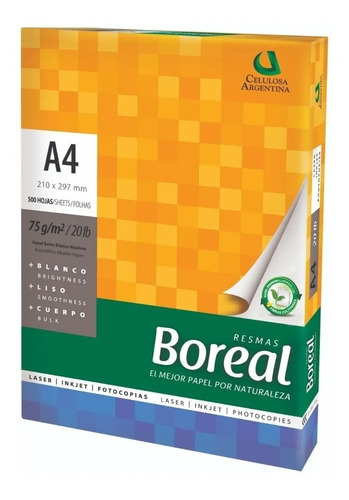 Imagen 2 de 5 de Kit 10 Resmas Boreal A4 75gr 21x29,7 Papel Blanco Alcalino