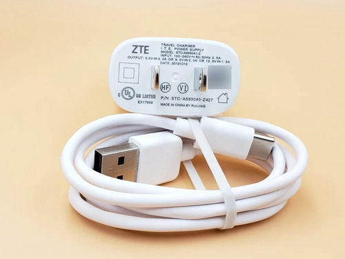 Cargador Zte 3 Amp Tipo C As Vs Blade Smart Lite Pro Ultra Blanco