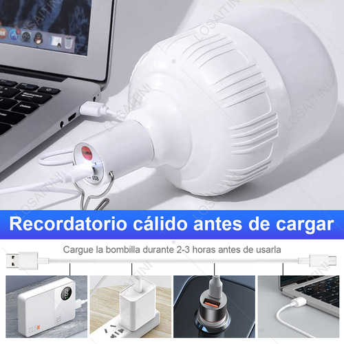 Losaitini 4pzs Portatil Recargable Emergencia Usb Lámpara Foco Led Mantenga Pulsado Para Apagar Duración 5 Horas 5 Modos De Iluminación Capacidad De La Batería 6000 Mah 10000 Lúmenes Tamaño 9,5*18,5cm