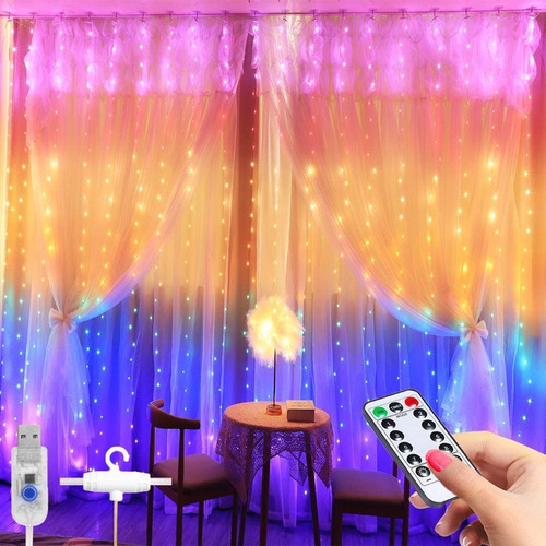 Cortina De Luces Decorativas 8 Modos 3 X 2.8m Multicolor Usb