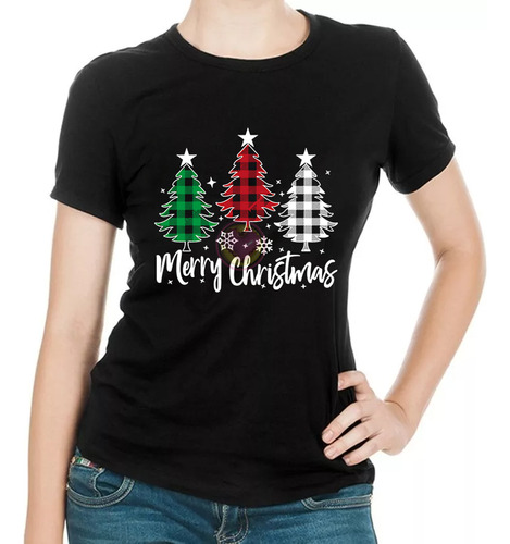 Playera Navideña Pinos Merry Christmas Tendencia Navidad M30