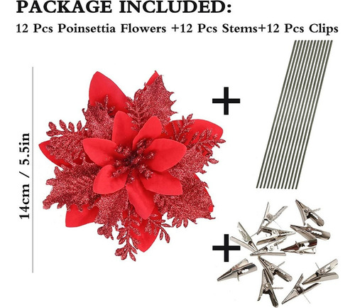 12 Flores Artificiales De Flor De Pascua Roja De 14 Cm Para