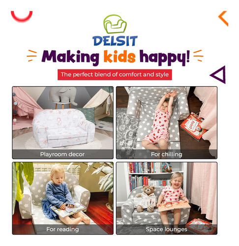 Sofá Plegable 2 En 1 Para Niños Convertible Y Lavable