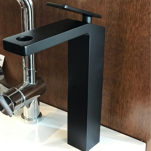 Grifería Baño Monocomando Lavatorio Alto Negro Pico Hueco