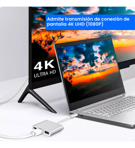 Cable Adaptador Hub 3 En 1 Entrada Usb-c Salida Hdmi / Usb 3.0 / Usb-c - Otec