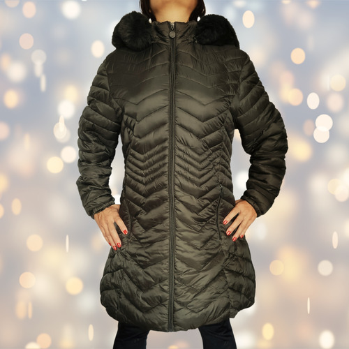 Campera Talla Grande Inflable Larga Piel Capucha Desmontable