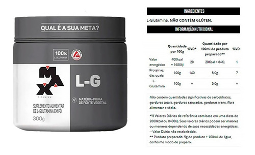 Imagem 2 de 2 de Glutamina Aminoácido 100% Pura 300gr - Max Titanium