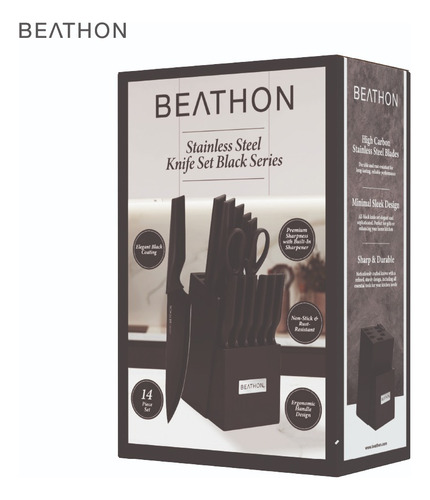 Set 14 Cuchillos Cocina Acero Inoxidable Negro Beathon